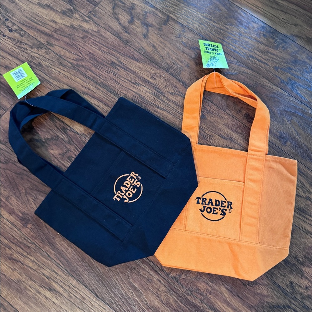 Trader Joe's Mini Tote Bags (2)- Halloween Black and Orange